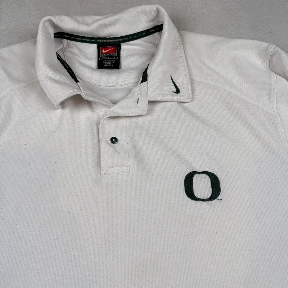 Nike Oregon Ducks Dri FIT Golf‎ Polo Shirt Mens Large White Green O Logo